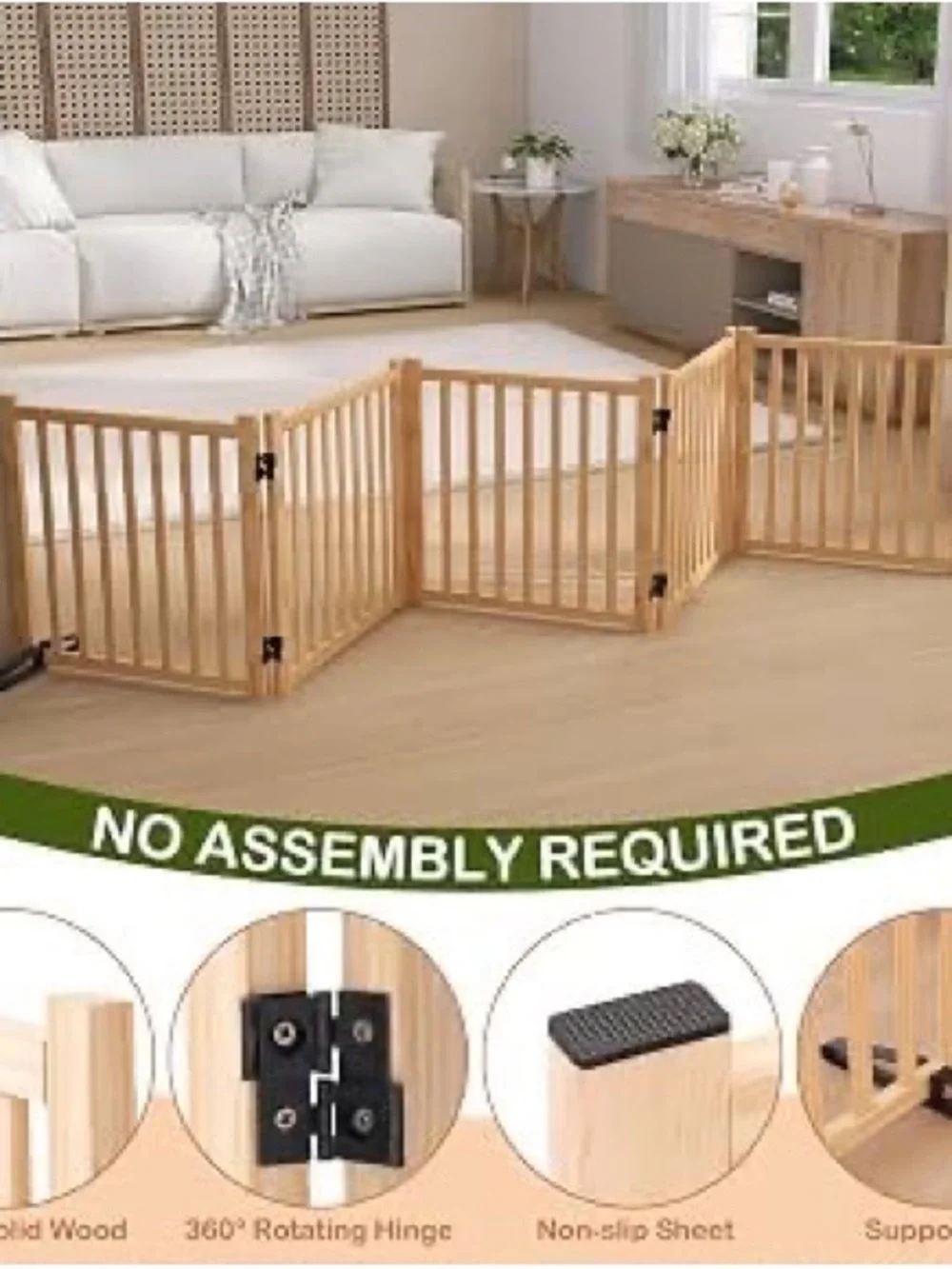 Adjustable Wooden Pet Playpen Gate - Natural Wood